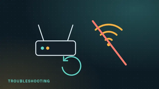 Line illustration of a router with a crossed-out Wi-Fi signal and a restart arrow